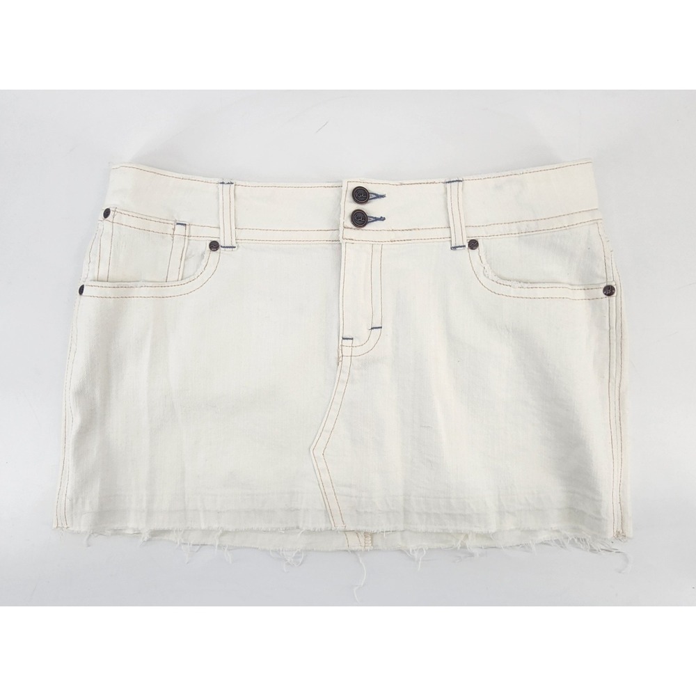 Kali Denim Co Off White Raw Hem Low Rise Mini Skirt Size 13